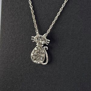 Sterling silver CZ covered Cat pendant necklace.